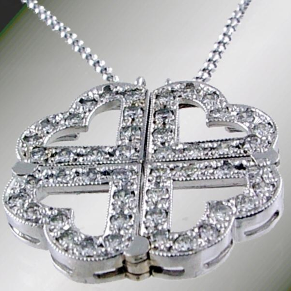 Diamond Magnetic Heart Necklace .67CT 14KT W Chain